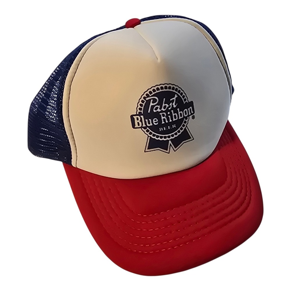 Pabst Blue Ribbon PBR Beer Truckers Mesh Hat Cap Red White Blue SnapBack Adjust